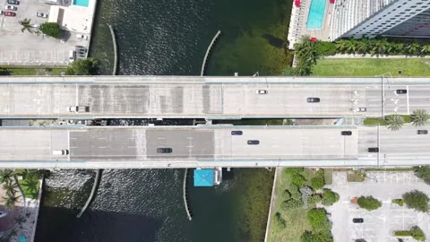 Top-Down Aerial of Drawbridge with Vehicle Traffic – Hallandale – July 2025 Stock Footage 312764902