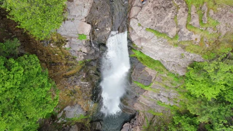 Top-Down Aerial Drone Flyover Above Main Larose Waterfall From Cascade in 60FPS Stock Footage 317448450