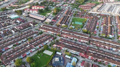 A top down aerial drone perspective of a modern suburban neighborhood Видео 329357508