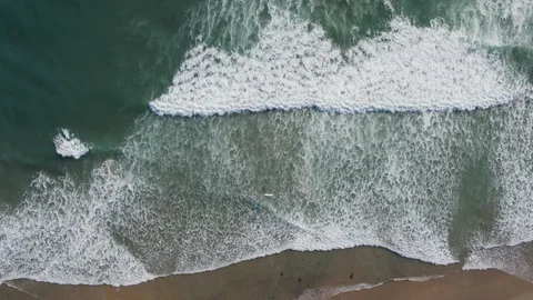Top-Down Aerial Drone Shot of Kiteboarders and Windsurfers (Waddell Beach) Stock Footage 112650418