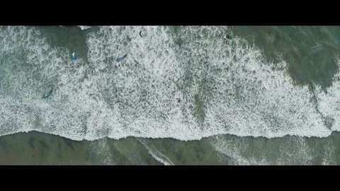 Top-Down Aerial Drone Shot of Kiteboarders and Windsurfers (Waddell Beach) Video stock 112712406