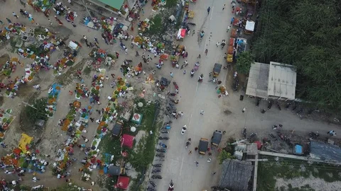 Top Down Aerial Drone Shot of a Local Busy Market in India, Asia Stock Footage 121971537