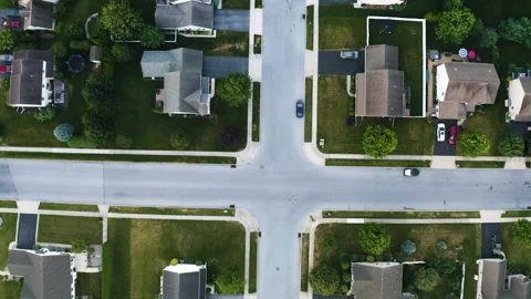 Top down aerial drone shot of suburbia Stock Footage 231497011