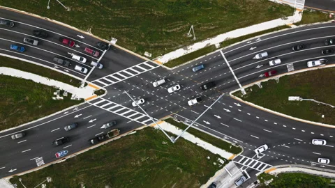 Top-Down Aerial Drone Shot of Busy Highway Interchange in Tampa, FL Stock Footage 318257544