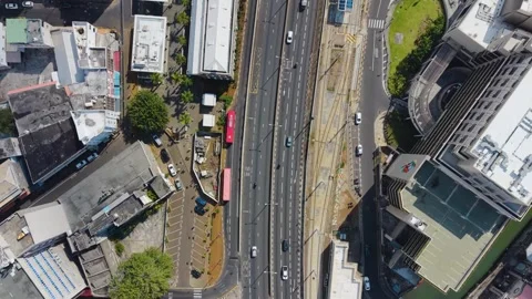 Top-down aerial drone shot over the busy highway in Port Louis, Mauritius. Stock Footage 320429952