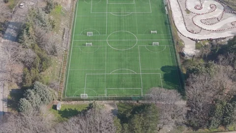 Top Down Aerial Drone Shot Of Soccer Football Stadium Field Stock Footage 330131418