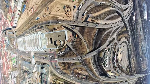 Top-down Aerial Drone Shot of ICC Highway Interchange Berlin West in 4K Stock Footage 330169072