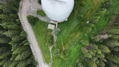 Top down aerial drone shot over Observatory dome Stock Footage 340397299
