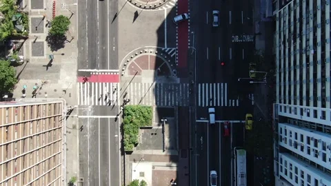 Top down aerial drone view over busy avenue in Copacabana Stock Footage 133939629