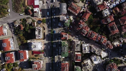 Top Down Aerial Drone View of Densely Populated City. Panoramic Landscape of Stock Footage 183039181