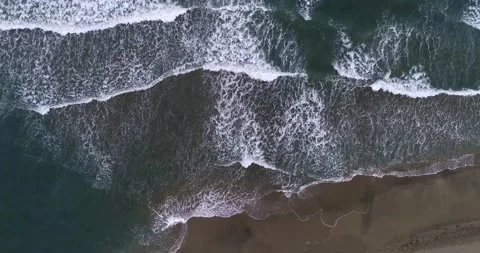 Top down Aerial Drone view of stormy waves forming in the sea due to the wind. Stock Footage 196818881