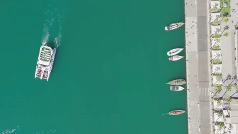 Top down aerial drone view of port of Malaga with boats Stock Footage 229016890