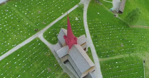 Top Down Aerial Drone View of Stave Church in Norway (Ringebu Stavkirke) Stock Footage 247378003