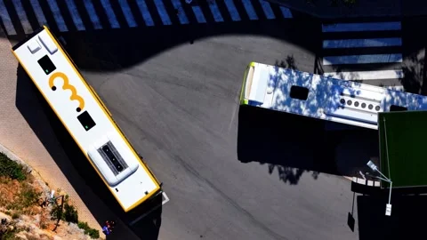 Top down aerial drone view of the new bus station in Cascais, Portugal Stock Footage 302905116