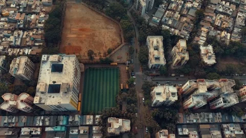 Top-Down Aerial Drone View of Playground and School Ground Stock Footage 308092218