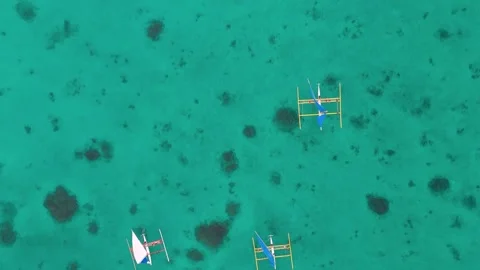 Top-Down Aerial Drone View of Sailboats on Clear Turquoise Water Stock Footage 320850128