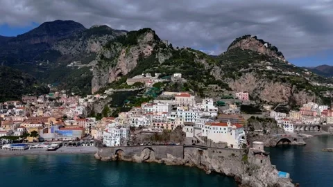 Top down aerial drone view of Amalfi Coast cliffs and Mediterranean Sea Stock Footage 323816952