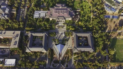 Top-down aerial drone view of the central campus at Universidad de los Andes Stock Footage 333483376