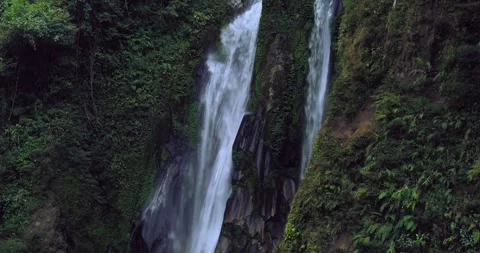 Top Down Aerial Drone View of Tropical Waterfall in Jungle Stock Footage 334162590