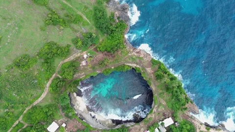 Top Down Aerial Drone View Of Broken Beach In Nusa Penida Bali Indonesia Stock Footage 336322866