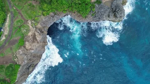 Top Down Aerial Drone View Of Broken Beach In Nusa Penida Bali Indonesia Stock Footage 336322955
