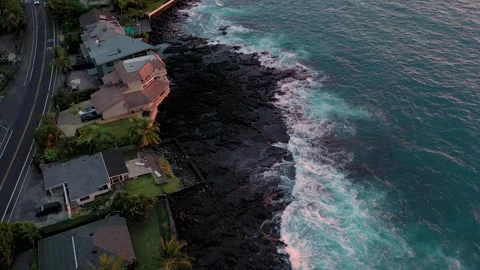 Top-Down Aerial Flight Over Oceanfront Estates, Big Island Hawaii, 4K Stock Footage 328388380