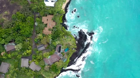 Top Down Aerial Flight Over Luxury Coastal Neighborhood with Private Pools and 스톡 동영상 328427293