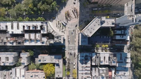 Top-down aerial flying over Manhattan street grid toward a park path Vídeo Stock 344596160