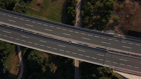Top Down Aerial Flyover of Highway Viaduct and Lanes on A1 Motorway 스톡 동영상 342939924
