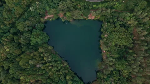 Top Down Aerial Footage of a blue Lake with people swimming Stock Footage 248092020