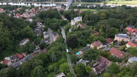 Top Down Aerial Funicular climb, Villas and a Winding Road in Loschwitz Dresden 動画素材 337848168