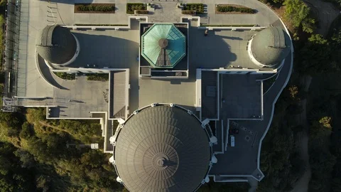 Top down aerial of Griffith Observatory on a sunny afternoon, USA 2020 Stock Footage 135348302