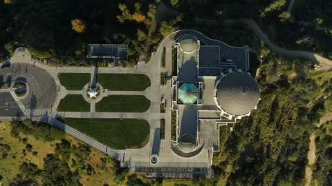 Top down aerial of Griffith Observatory on a sunny afternoon, USA 2020 Stock Footage 135348446