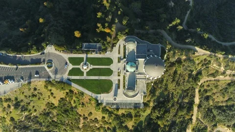Top down aerial of Griffith Observatory on a sunny afternoon, USA 2020 Stock Footage 135348656