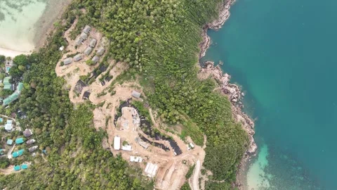 Top Down Aerial of Hillside Construction and Jungle Point, Koh Phangan Stock Footage 347985491