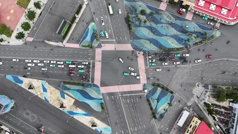 Top down aerial hold over the crossing beside Ben Thanh Market Stock Footage 344906369