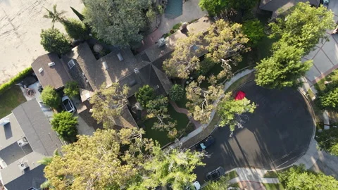 Top down aerial of a house and garden on a suburban cul-de-sac Stock Footage 345547046