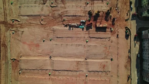 Top down aerial of huge construction site for residential home complex in Stock Footage 270047501