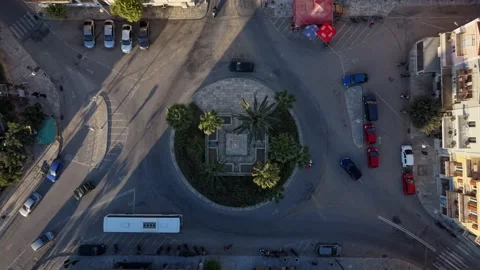 Top Down Aerial Hyperlapse of Roundabout Traffic in Syros Ermoupoli Stock Footage 333077202