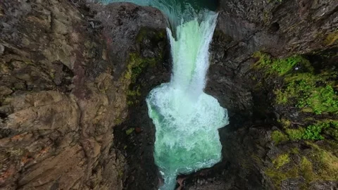 Top Down Aerial Iceland Basalt Canyon River Turquoise Water Abstract Drone Stock Footage 340349979