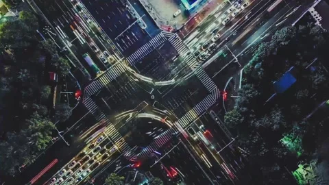 Top Down Aerial Intersection Long Exposure Traffic 스톡 동영상 334446964