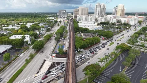 Top-Down Aerial of Kendall Metrorail Station Traffic Buildings June 25th 2025 Stock Footage 311938953
