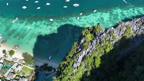 Top-Down Aerial of Limestone Cliff and Beach in Phuket Stock Footage 341494786