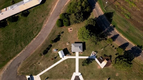 Top-down aerial of the monument, chapel and paths at the geographic center Stock Footage 345532823