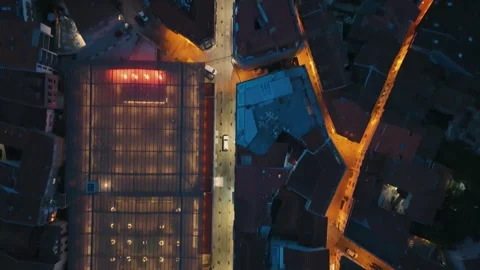 Top-Down Aerial Night View of Illuminated Rooftops in Coimbra Stock-Footage 345840297