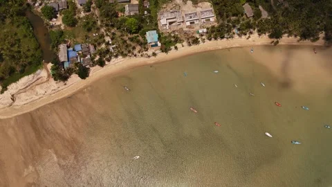 Top Down Aerial Over Low Tide Sand Flats and Boats, Koh Phangan Stock Footage 347979133