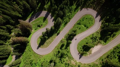Top down aerial over the S curves of the Passo Giau road, Dolomites Stock Footage 346288633
