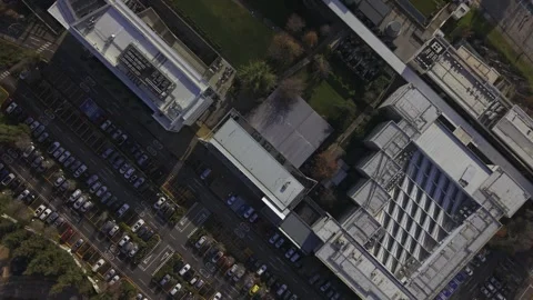 Top down aerial over San Carlos de Apoquindo in Santiago Chile, showing modern Stock Footage 338008982