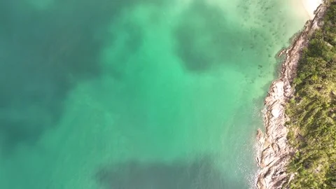Top Down Aerial Over Turquoise Water Revealing Bottle Beach, Koh Phangan Video stock 347977482