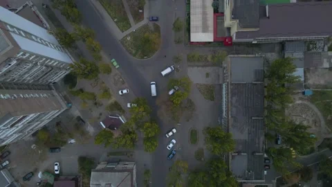 Top down aerial overhead perspective of street. Drone view of car traffic on Stock Footage 154949829